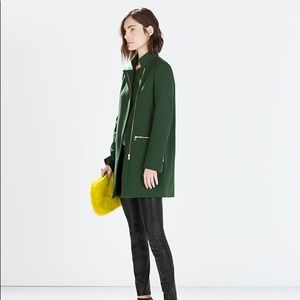 ZARA GREEN ZIP BUCKLE COAT JACKET BLAZER XSMALL